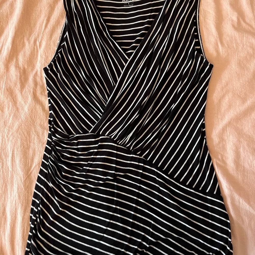 Black and White Striped Faux Wrap Top